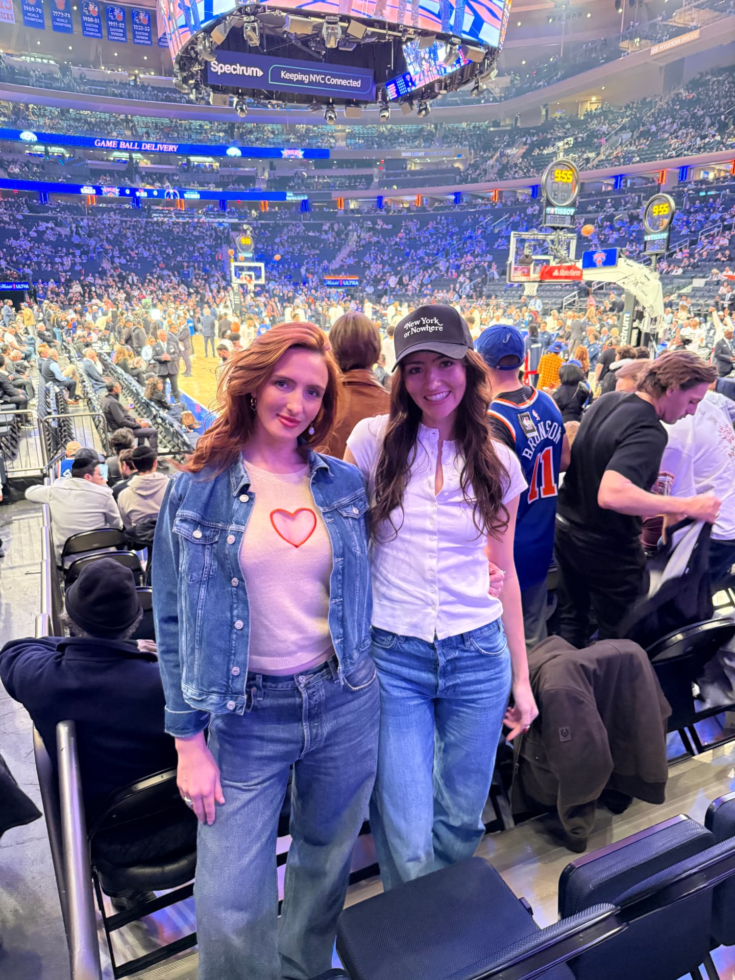 Lara and Skylar Dykstra together in the stands at a New York Knicks game